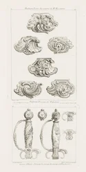 Guardas de Espadas Douradas para os Presentes do Casamento do Rei em 1725 Punho de Espada em Honra ao Casamento do Rei em 1725, pl. 52 na Obra de Juste-Aurele Meissonnier