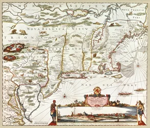 O mapa Novi Belgii de Nova Iorque, Nova Jérsia e Pensilvânia