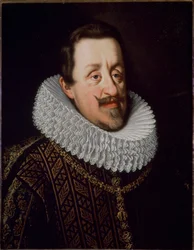 Retrato do Imperador Fernando II do Santo Império (1579-1637), Imperador Romano Alemão" - Retrato de Fernando II, Imperador Romano Sagrado, Rei da Hungria (1578-1637) (Casa dos Habsburgos) pintura de Justus Sustermans (1597-1681) Florença, Palácio Pitti