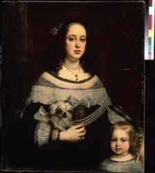Retrato de uma senhora e uma menina. Pintura de Justus Suttermans (1597-1681). Óleo sobre tela, 89 x 74 cm, cerca de 1660. Arte flamenga, estilo barroco. Museu Pushkin de Belas Artes, Moscou.