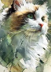 Aquarela de um felino de olhos verdes