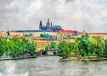 Vista histórica do rio em Praga