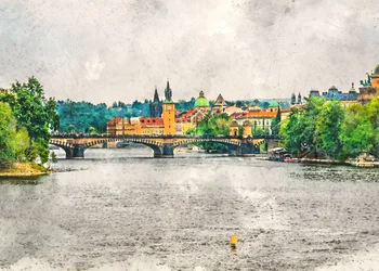 Paisagem urbana do rio de Praga