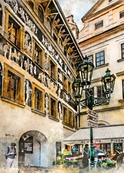 Cena de rua em esgrafitado de Praga