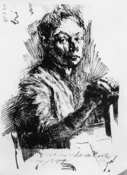 Käthe Kollwitz, auto-retrato, desenho