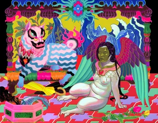Leão e Quimera, 2021 (acrílico sobre painel)