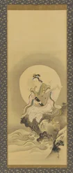 Sarasvati quaresmal sentado sobre uma rocha, período Edo, meados do século XVII - início do século XVIII.