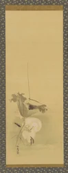 Heron e Lotus, período Edo, meados do século XVIII.