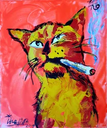 Gato fixe a fumar um charro