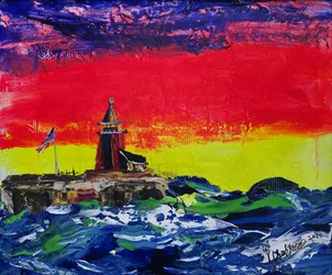 Pôr-do-sol vibrante no farol