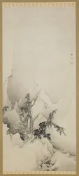 Paisagem de inverno: uma ravina, período Edo, 1883 (tinta no papel)