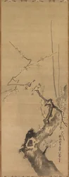 Pardais em Blossoming Plum, século XVII.