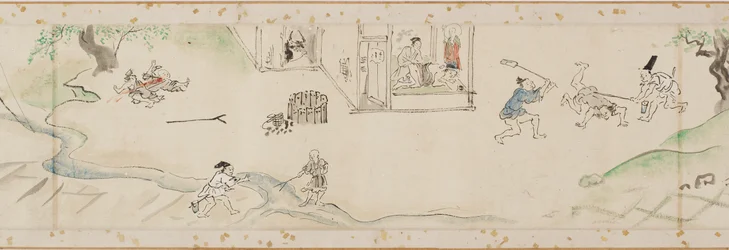 Milagres realizados pelo bodhisattva Jizo cópia de uma seção de um handcroll, período Edo, 1627.