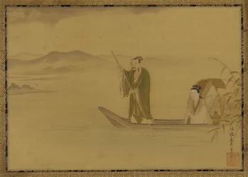 Homem e mulher chineses num barco, período Edo, meados do século XVII.