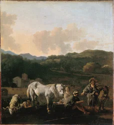 Camponeses e um cavalo branco