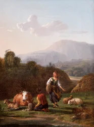 A margem do rio: Paisagem com Figuras e Gado (óleo sobre tela)