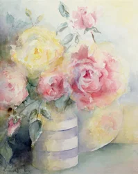 Rosas num Jarro da Cornualha (aguarela)