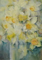 Spring Time, narcisos mistos no tanque n º 3., Sra. Krelage, Ice Follies e Fortune