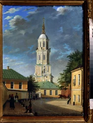 Krivokolenny pereulok a Moscou (Krivokolenny pereulok em Moscou). Pintura de Karl Petrovich Bodri (1812-1894). Huile sur toile, 55,3 x 39,7 cm