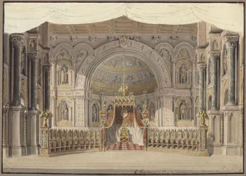 Agnes von Hohenstaufen. Ópera de Gaspare Spontini. Esboço para a 1.ª decoração. Sala imperial