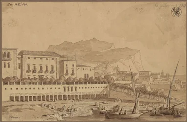 «Vista da varanda da minha residência em Palermo, o pequeno porto da cidade, com o Monte Pellegrino ao longe»