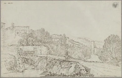Vista de Rieti nos Apeninos com a ponte sobre o Velino