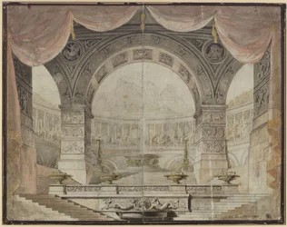 Armida. Ópera de Christoph Willibald Gluck. Projecto para o 7.º cenário. Sala de aparato no palácio de Armida
