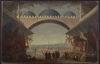 Aucassin e Nicolette. Ópera de Georg Abraham Schneider. Esboço para a 5.ª decoração. Bazar em Tunes
