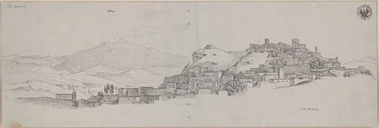 «Vista do Etna a partir da altitude de Castro Giovanni» / Vista de Enna com o Etna ao fundo