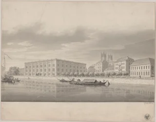 Berlim. Academia de Arquitectura. Vista em perspectiva a partir da Ponte do Palácio