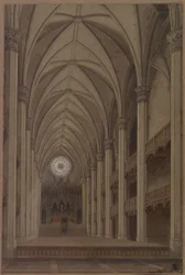 Berlim. Igreja de São Pedro. Projecto de reconstrução em estilo gótico. Vista interior em direcção ao altar