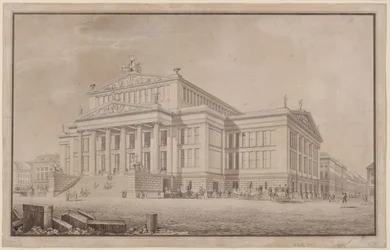 Berlim. Schauspielhaus na Gendarmenmarkt. Vista em perspetiva