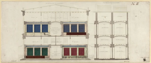 Berlim, Unter den Linden. Projecto para uns grandes armazéns. Dois cortes