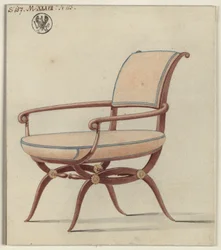 Berlim, Unter den Linden. Palácio Real, sala cor de camurça de Frederico Guilherme III. Projecto para uma poltrona