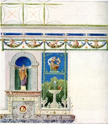 Berlim, Wilhelmplatz. Palácio do príncipe Carlos da Prússia, sala de jantar. Projecto para parede e tecto