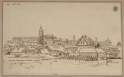 O Hradčany em Praga, com edifícios de Malá Strana em primeiro plano