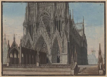 A donzela de Orleães. Tragédia de Friedrich Schiller. Projecto para a 9.ª decoração. Fachada da catedral de Reims
