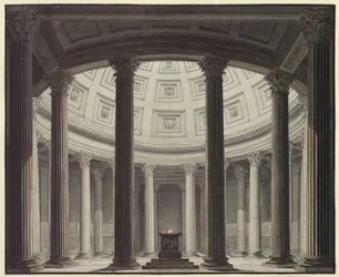 A vestal. Ópera de Gaspare Spontini. Esboço para a 2.ª decoração. Vista do interior do templo de Vesta