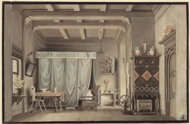 Fausto. Drama de Johann Wolfgang von Goethe. Projecto para uma decoração. O quarto de Gretchen