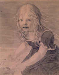 Retrato da filha de artistas, Marie, na costa