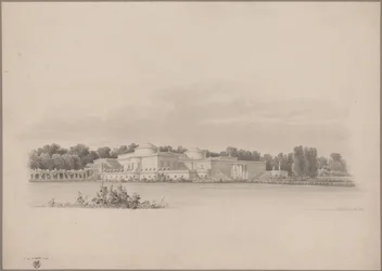 Potsdam-Sanssouci. Casa de campo antiga junto ao palácio de Charlottenhof. Vista em perspectiva do nordeste