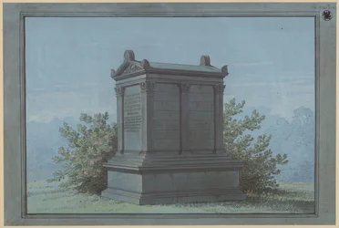 Sarcófago em forma de templo - Belchau (Białochowo), antigo distrito de Graudenz (Powiat Grudziądzki), distrito administrativo de Marienwerder (Województwo Kujawsko-Pomorskie). Projecto para o monumento funerário Klinggräf em forma de pequeno templo com