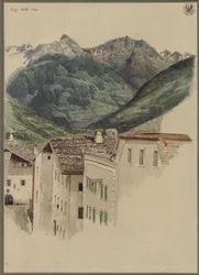 Rua em Hofgastein com vista para o Hüttelkogel, o Graukogel, o maciço de Feuerseng e a Gamskarspitze