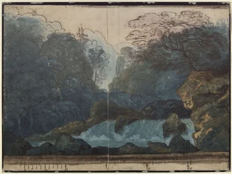 Undine. Ópera de E. T. A. Hoffmann. Projeto para o 2.º cenário. Floresta com cascata