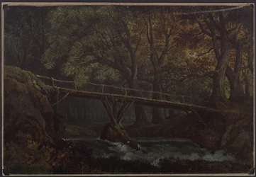 Undine. Ópera de E. T. A. Hoffmann. Esboço para o 7.º cenário. Floresta densa com ponte sobre um riacho