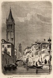 O Canal Rezonico, desenho de Karl Girardet (1813-1871), para ilustrar a viagem de Adalbert de Beaumont a Veneza, por volta de 1850. Gravura em "Le tour du monde", editado por Edouard Charton