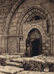 Jerusalém, Igreja do Túmulo da Virgem, Portal (foto p/b)