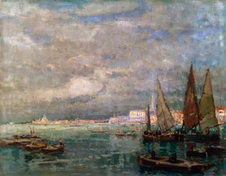 Paisagem com barcos, final do século XIX ou início do século XX.