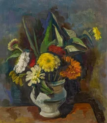 Ramo de flores em vaso cinzento (cínidas)