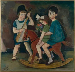 Retrato infantil com cavalo de balanço